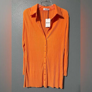 NWT Show Po. Amarante Plisse Mini Shirt Dress Orange Sz 8 US 12 UK Ribbed NEW!